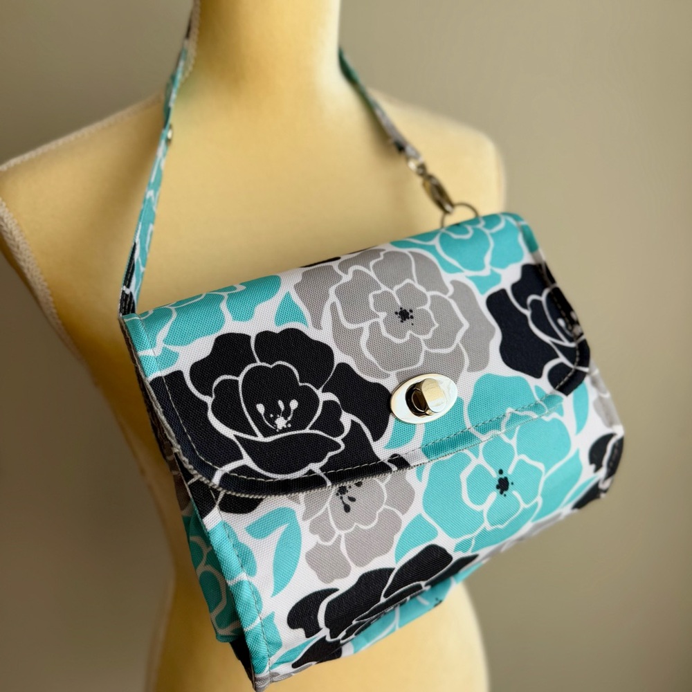 Lilly Bit Elegant Mini Baby Bag - Black, Aqua Diaper Clutch Adjustable Crossbody